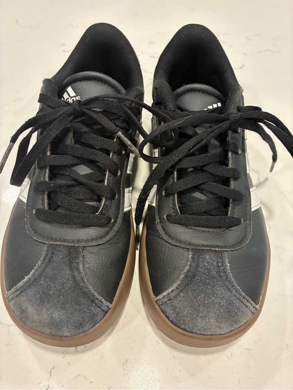 Adidas Kids Black, White and Tan Lace-Up Sneakers